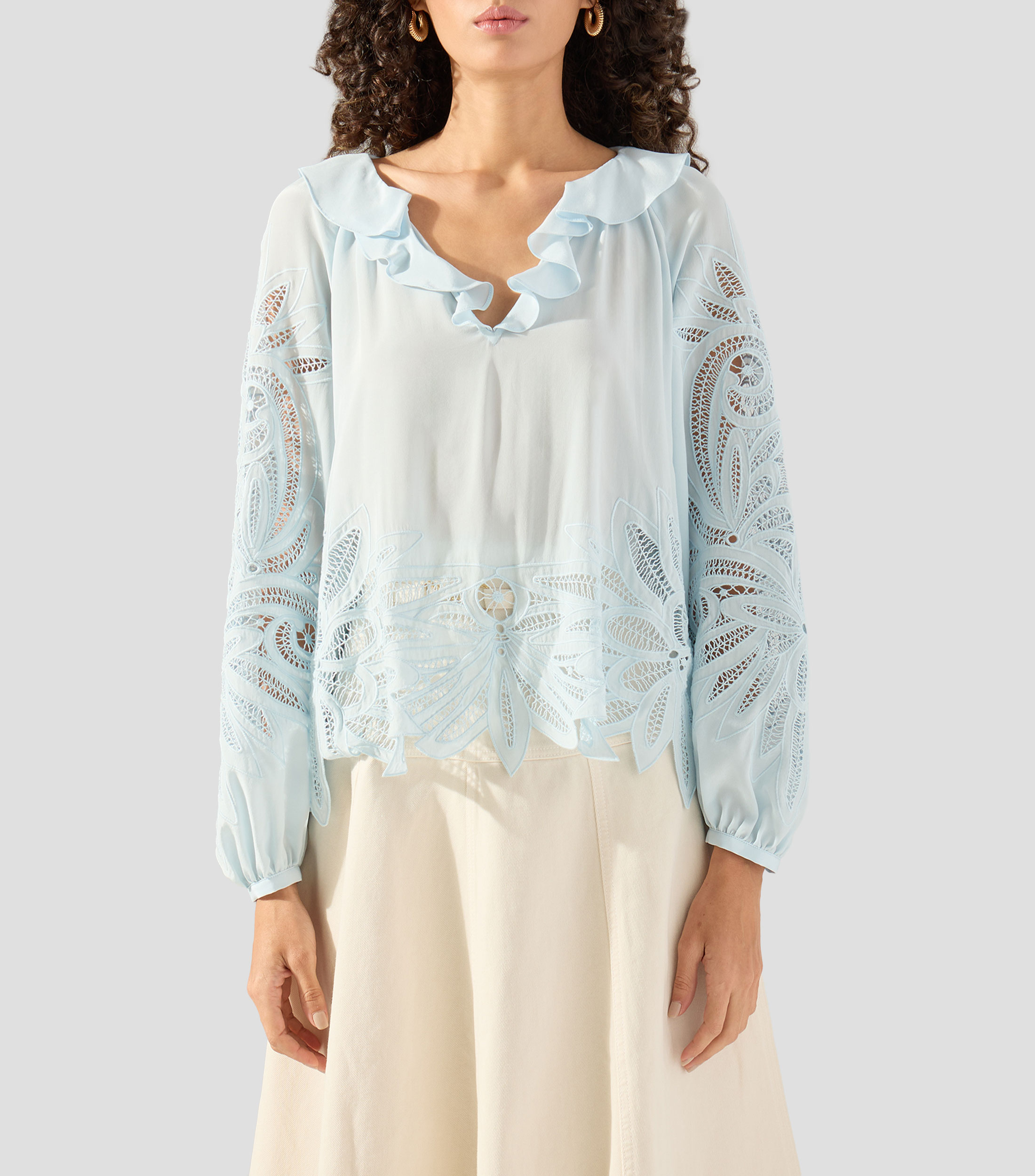 Blusa lisa con manga larga Mujer